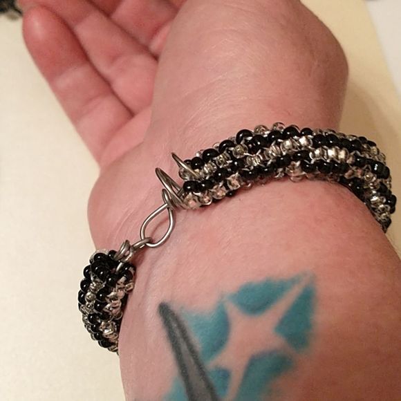 Hand Sewn Black and Silver Bracelet! - Picture 7 of 8